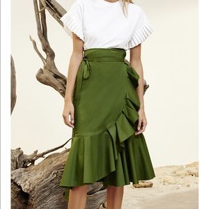 Alexis Cotton Tie-waist Ruffle Midi Skirt -Army Green-Sz 6-Like new- worn once